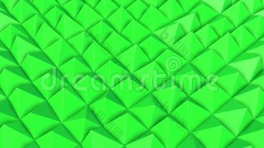 一排排绿色金字塔缓缓移动.. 摘要。 3D渲染